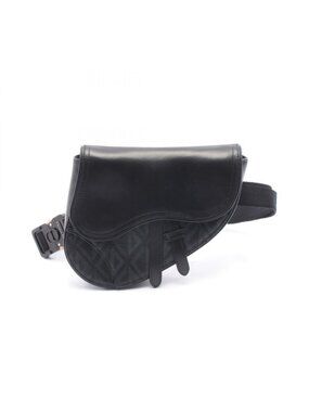 Dior Waist Bag Saddle Mini CD Diamond Black Canvas Leather CD